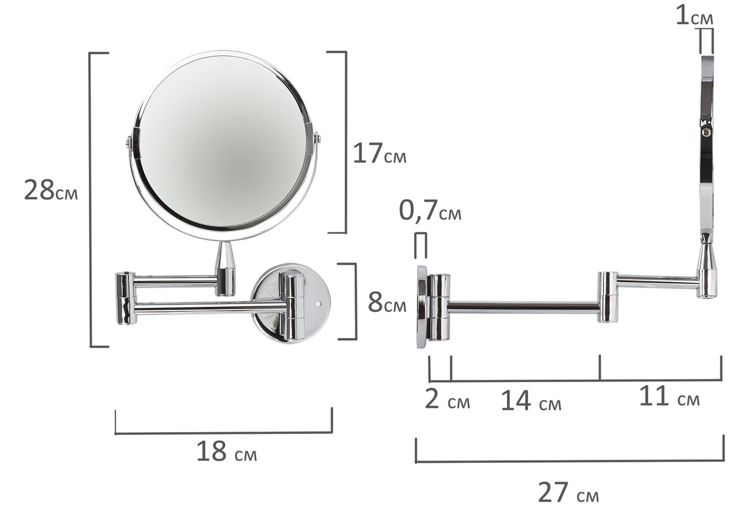 картинка Зеркало настенное, 17 см, двухстороннее, с увеличением, BRABIX, 604952 от магазина Альфанит в Кунгуре
