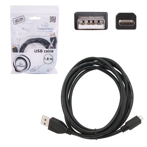 картинка Кабель USB 2.0 AM-microBM 1.8м Pro (экран, черный, пакет) Gembird/Cablexpert (CCP-mUSB2-AMBM-6) от магазина Альфанит в Кунгуре