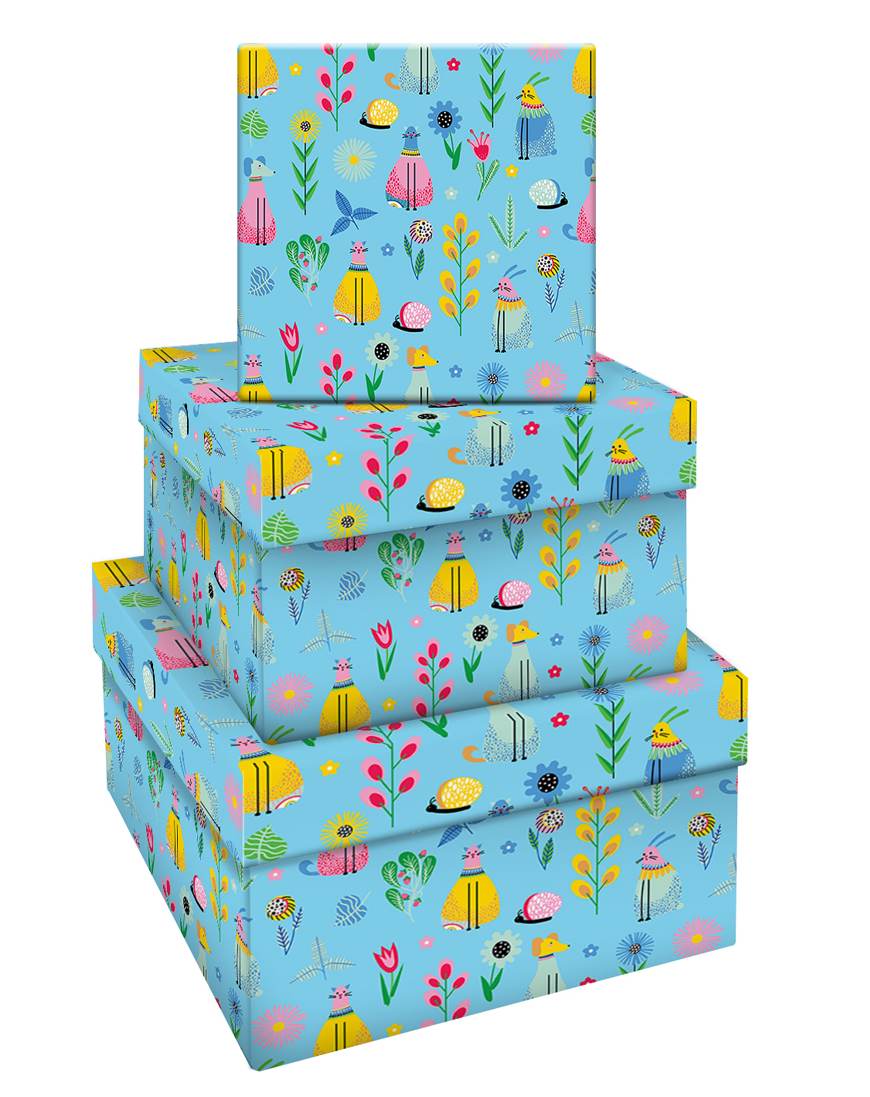 картинка Набор коробок подарочных квадратных 3 шт, "Милые зверята", MS_53740 от магазина Альфанит в Кунгуре