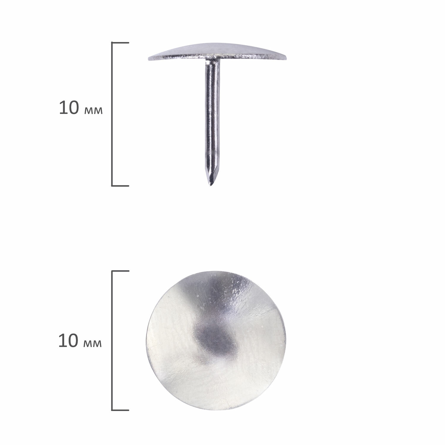 картинка Кнопки-гвоздики 10 мм, 50 шт, серебряные, BRAUBERG, 220553 от магазина Альфанит в Кунгуре