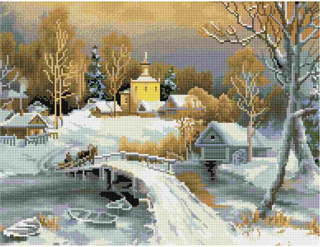 картинка Алмазная картина, 40*50 см, на подрамнике, полная выкладка, "Зима в деревне", Три совы, АМП4050_47613 от магазина Альфанит в Кунгуре