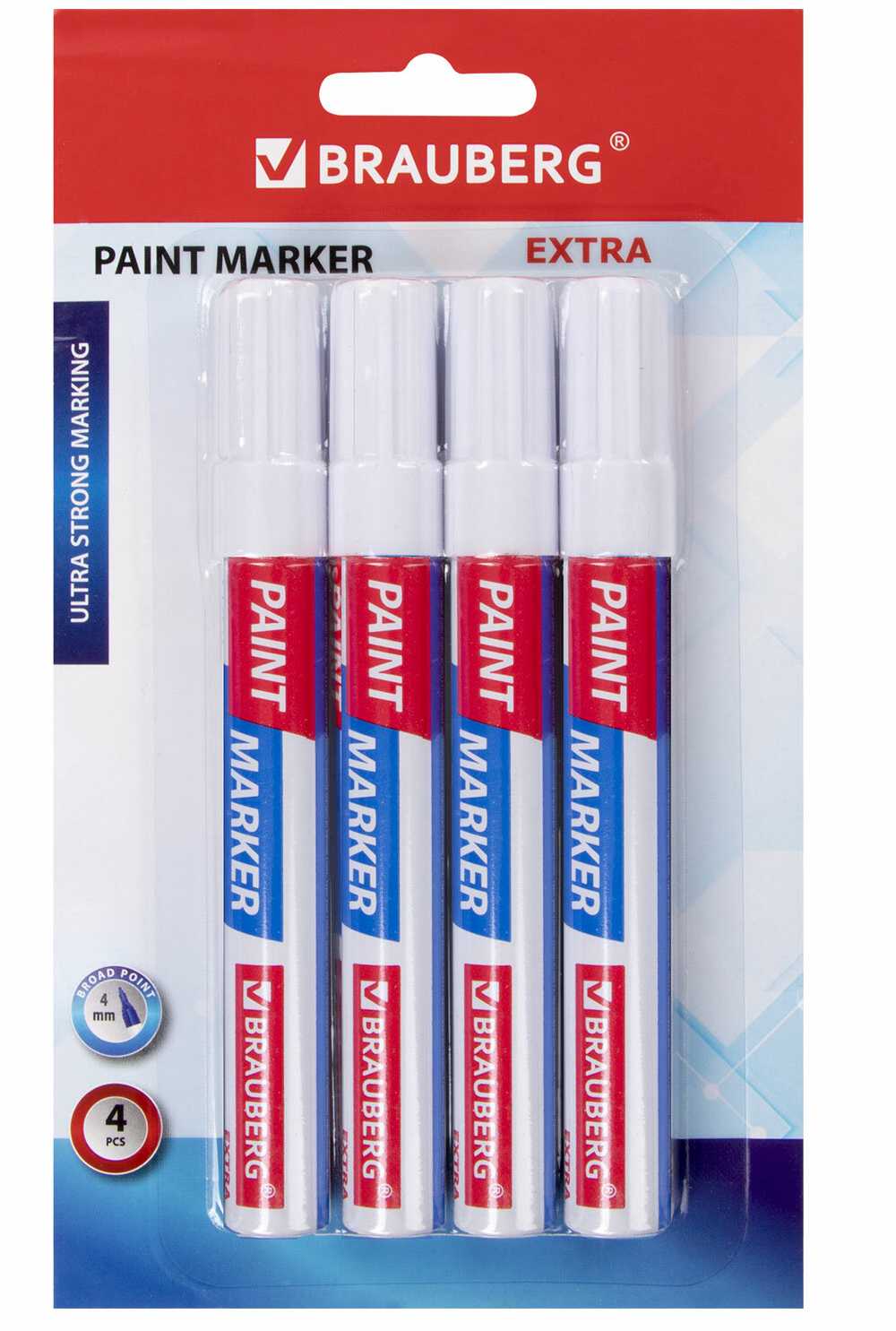 картинка Набор маркеров-красок, 4 шт, 4 мм, белый, "Extra", BRAUBERG, 152000 от магазина Альфанит в Кунгуре