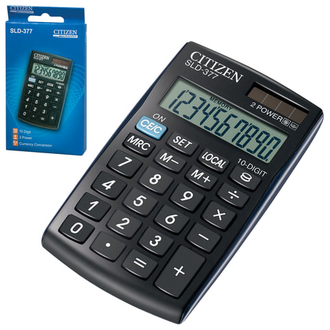картинка Калькулятор карманный, 10 разрядов, 10,5*6,4 см, двойное питание, "SLD-377BP", CITIZEN от магазина Альфанит в Кунгуре
