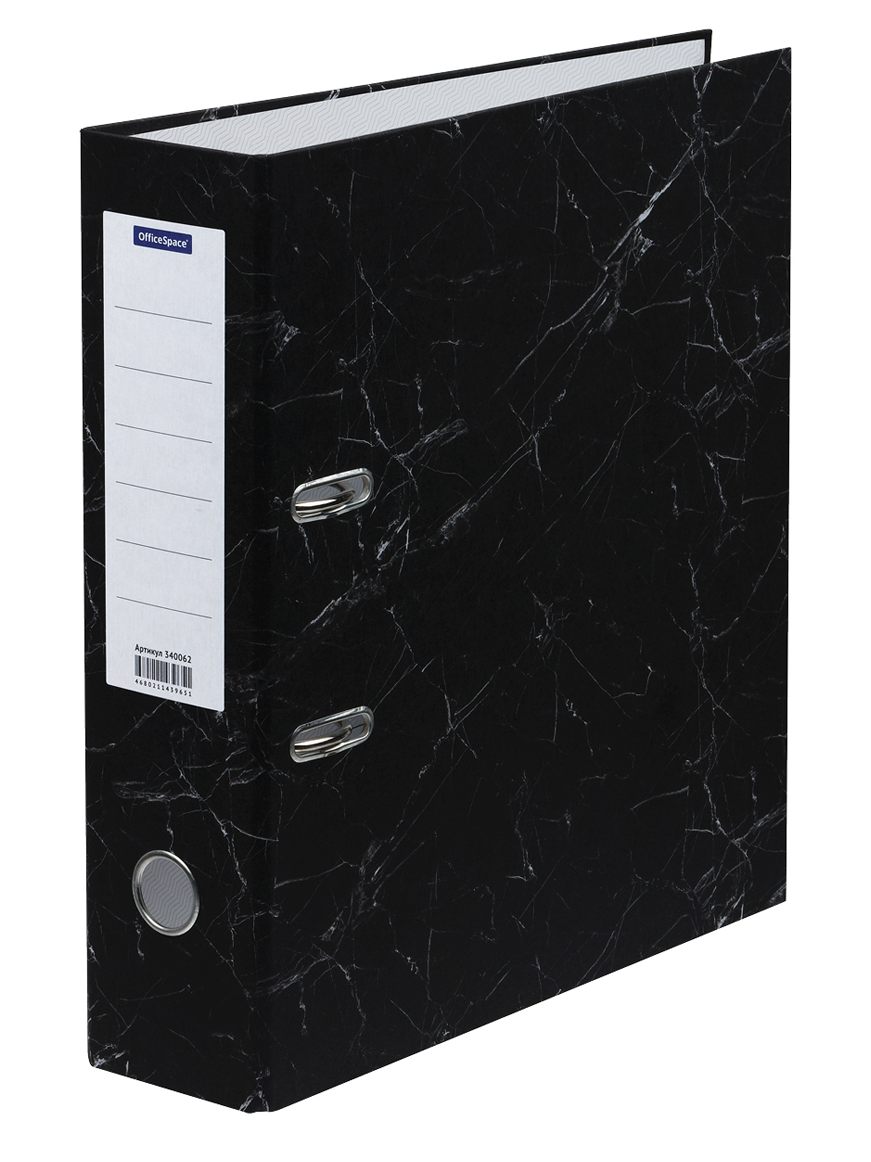 картинка Папка-регистратор, А4, корешок 80 мм, до 600 л, картон, мрамор черный, без кармана, OfficeSpace, 340062 от магазина Альфанит в Кунгуре