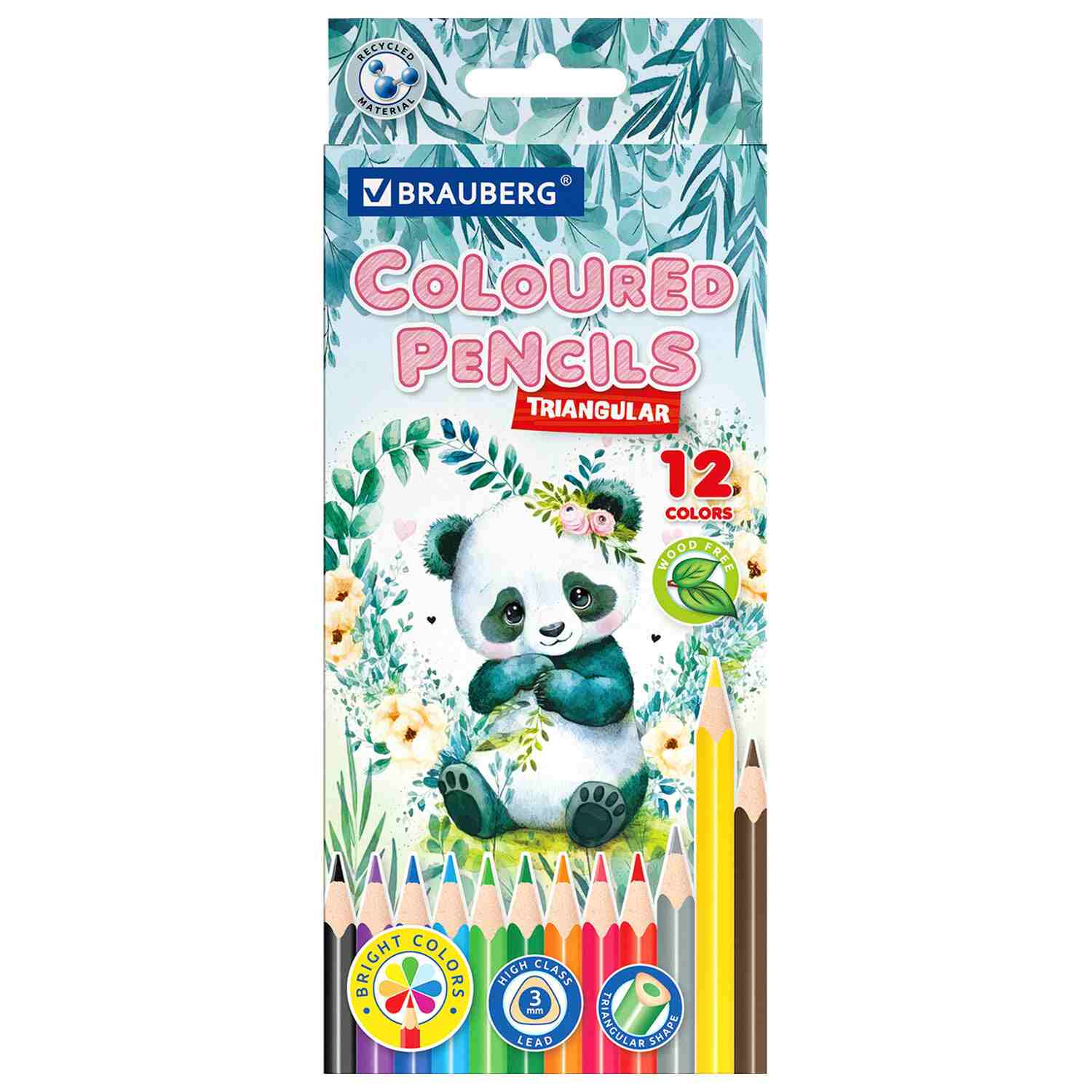 картинка Карандаши цветные, 12 цв, 12 шт, пластик, трехгранный корпус, BRAUBERG, 182055 от магазина Альфанит в Кунгуре