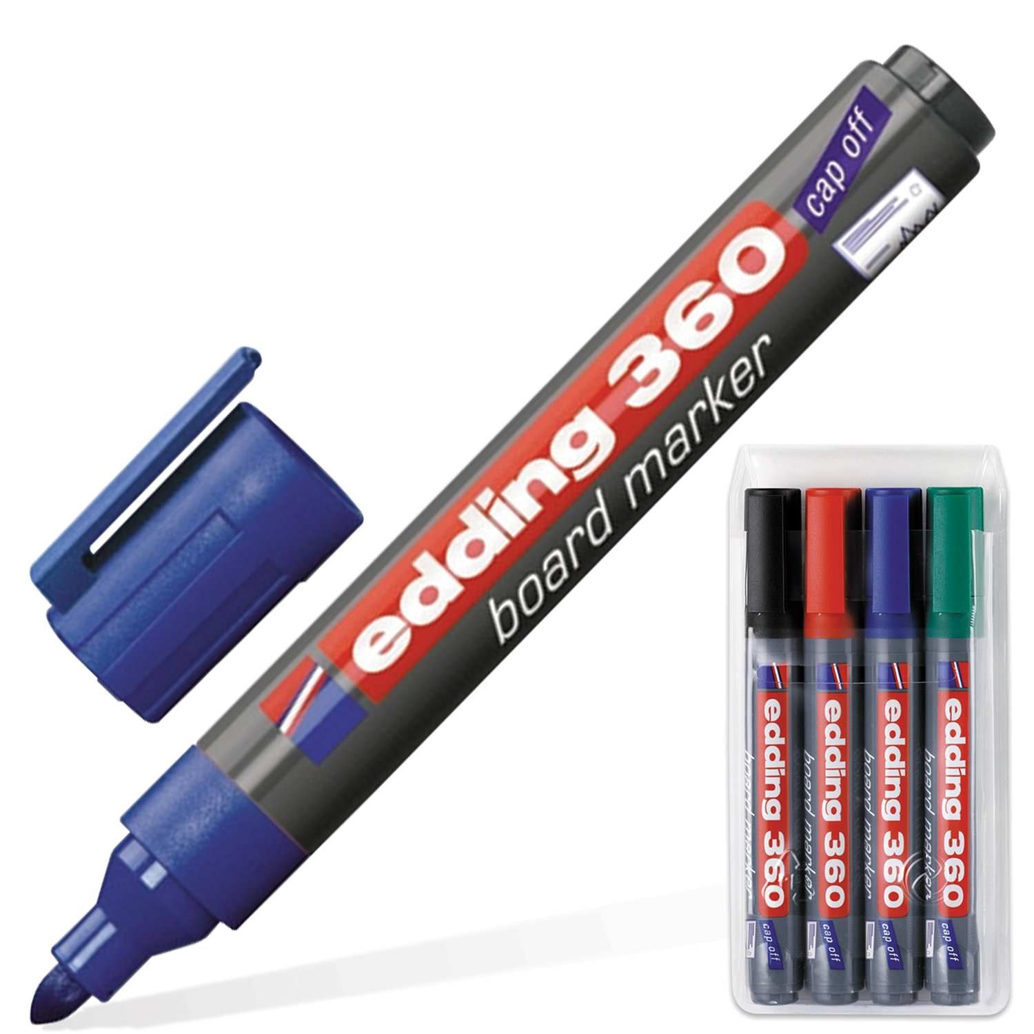 картинка Набор маркеров для доски, 4 шт, 4 цв, 1,5-3 мм, стираемые, "360", Edding, E-360/4S, 150717 от магазина Альфанит в Кунгуре