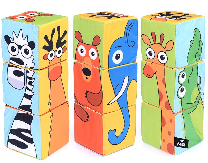 картинка Кубики мягкие, 3 шт, "Дикие животные", Мякиши, М102 от магазина Альфанит в Кунгуре