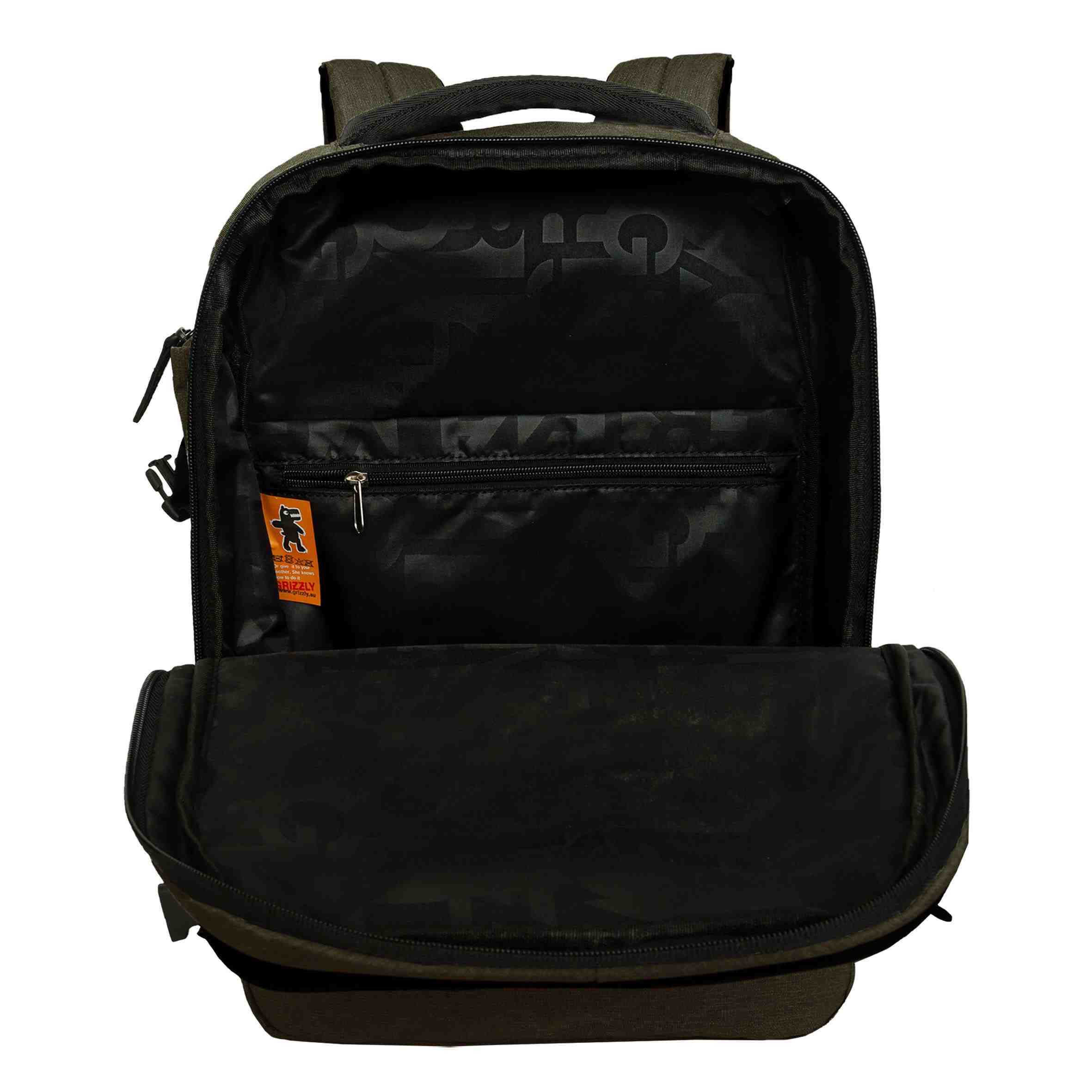 картинка Рюкзак, 4 кармана, 42*29*16 см, полиэстер, черный, анатомическая спинка, Grizzly, RQ-405-1 от магазина Альфанит в Кунгуре