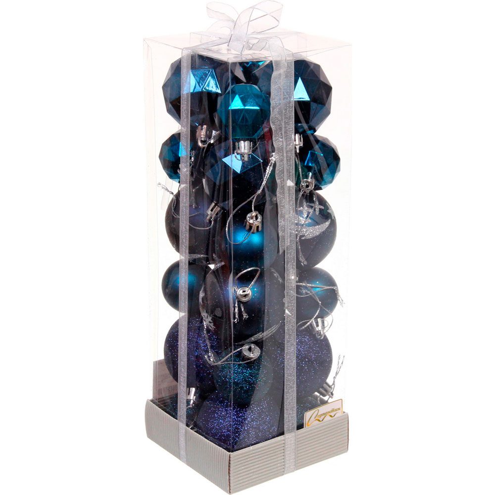 картинка Набор шаров, 24 шт, 6 см + 4 см, пластик, сапфир, "Winter shine", Серпантин, 201-3116, 11460748 от магазина Альфанит в Кунгуре