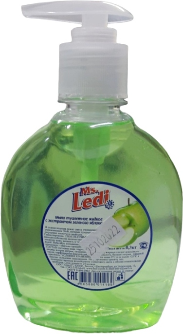 картинка Мыло жидкое, 300 гр, бутыль с дозатором, "Зеленое яблоко", Леди-Е от магазина Альфанит в Кунгуре