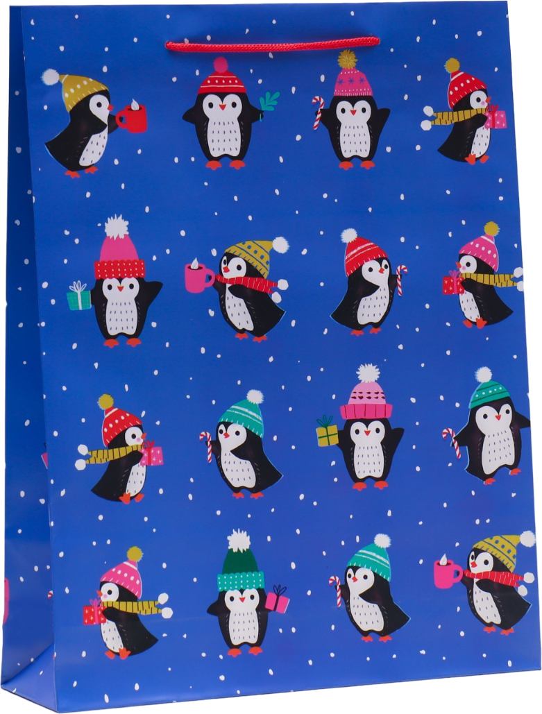 картинка Пакет подарочный новогодний, 42,5*33*10 см, ручка-шнур, бумага, "Пингвинята", 9232522 от магазина Альфанит в Кунгуре
