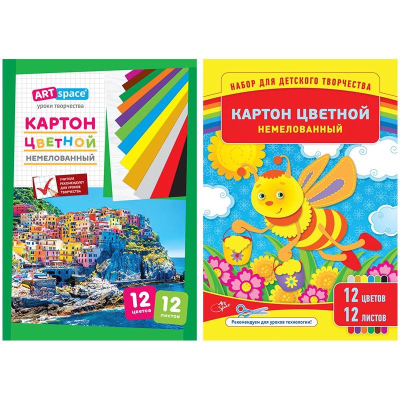 картинка Картон цветной, А4, 12 л, 12 цв, немелованный, ArtSpace, Нкн12-12_6960 от магазина Альфанит в Кунгуре