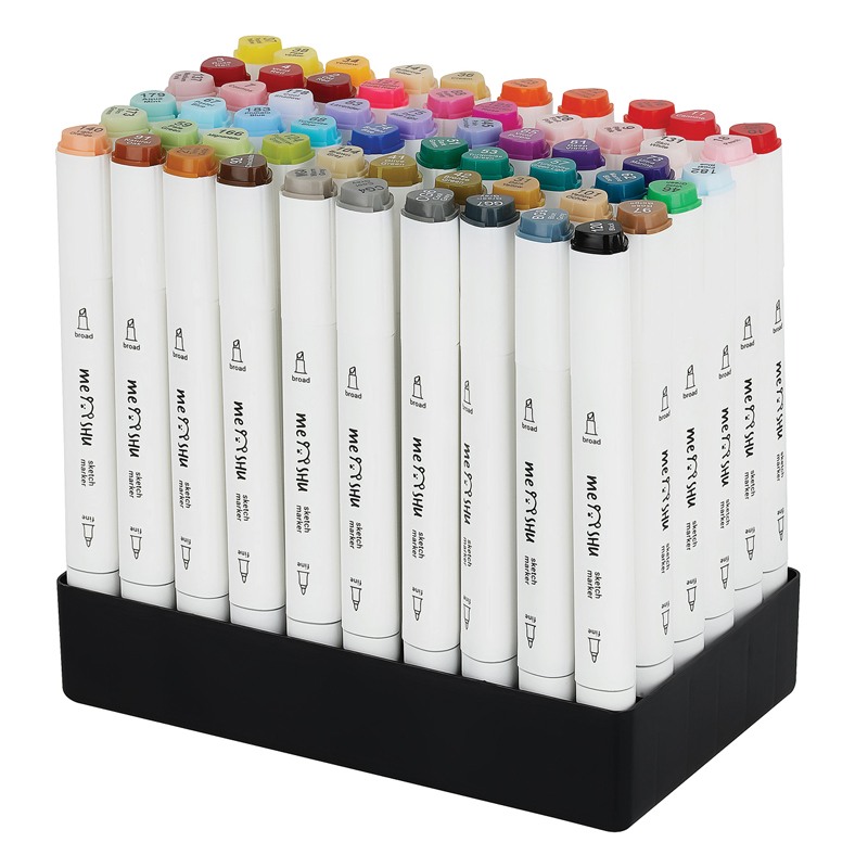 картинка Скетч-маркеры двусторонние, 60 цв, 60 шт, трехгранный корпус, в сумке, основные цвета, MESHU, MS_53431 от магазина Альфанит в Кунгуре