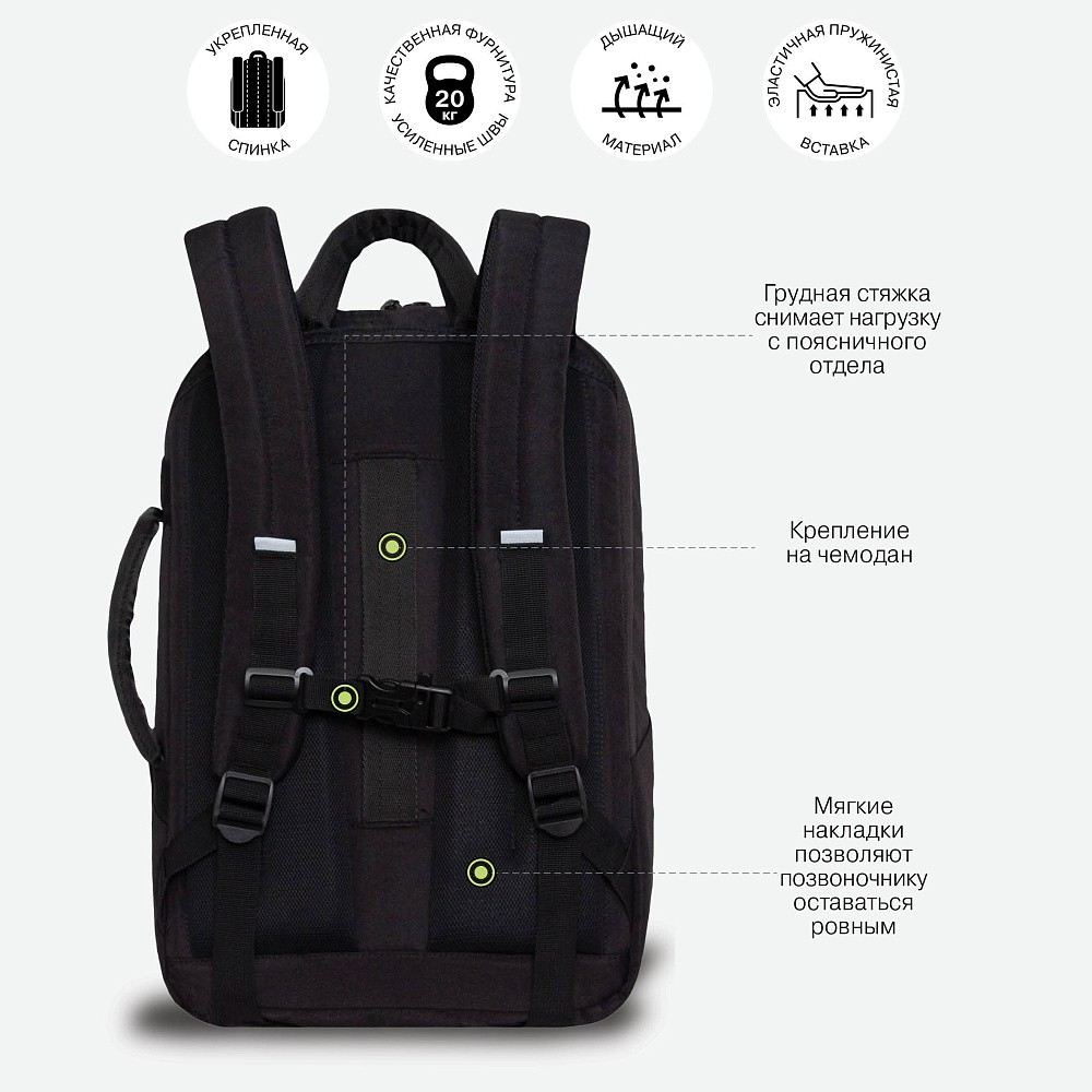 картинка Рюкзак, 3 отдела, 3 кармана, 31*44*21 см, черный, эргономичная спинка, Grizzly, RQ-406-1/1 от магазина Альфанит в Кунгуре