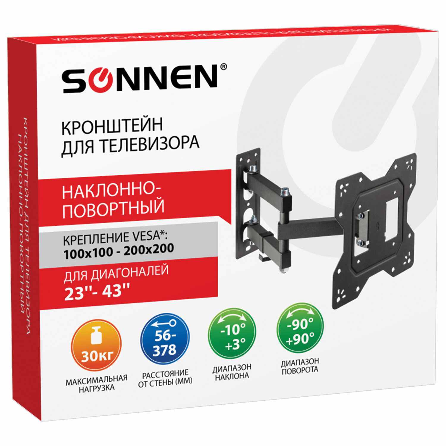 картинка Кронштейн для телевизора SONNEN VESA, 23"-43", черный, 455947 от магазина Альфанит в Кунгуре