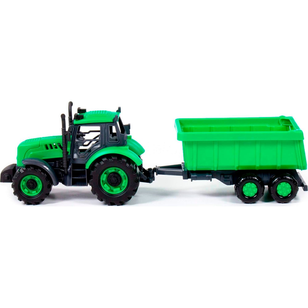 картинка Трактор с прицепом, 40 см, инерция, пластик, зеленый, с прицепом, "Прогресс", Полесье, 91284 от магазина Альфанит в Кунгуре