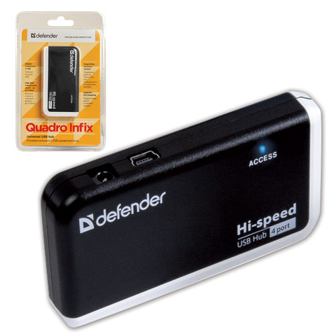 картинка Разветвитель Defender Quadro Infix, USB 2.0, 4 порта, черный от магазина Альфанит в Кунгуре