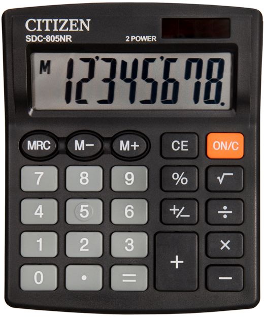 картинка Калькулятор настольный, 8 разрядов, 10,5*12*2,1 см, двойное питание, черный, "SDC-805NR", CITIZEN, SDC-805NR от магазина Альфанит в Кунгуре