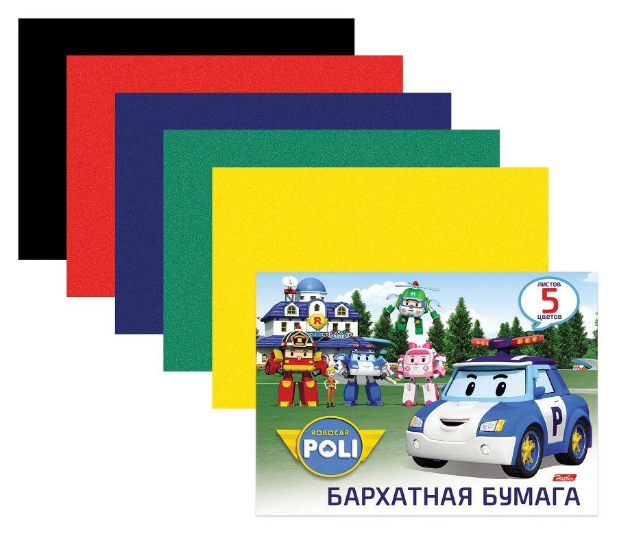 картинка Бумага цветная бархатная, А5, 5 л, 5 цв, "Машинки-Роботы", Hatber, 5Ббх5_14282 от магазина Альфанит в Кунгуре