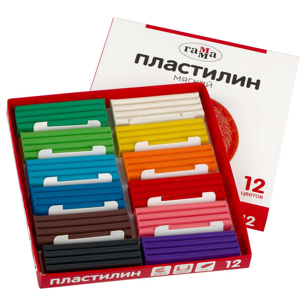 картинка Пластилин, 12 цв, 12 шт, 240 гр, со стеком, Гамма, 2001241_12 от магазина Альфанит в Кунгуре