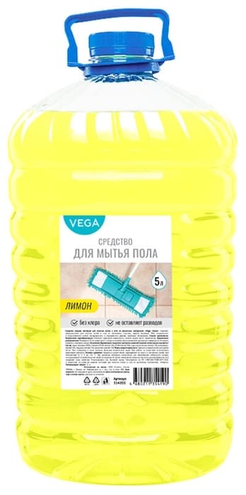 картинка Средство для мытья пола, 5 л, ПЭТ, "Лимон", Vega, 314203 от магазина Альфанит в Кунгуре