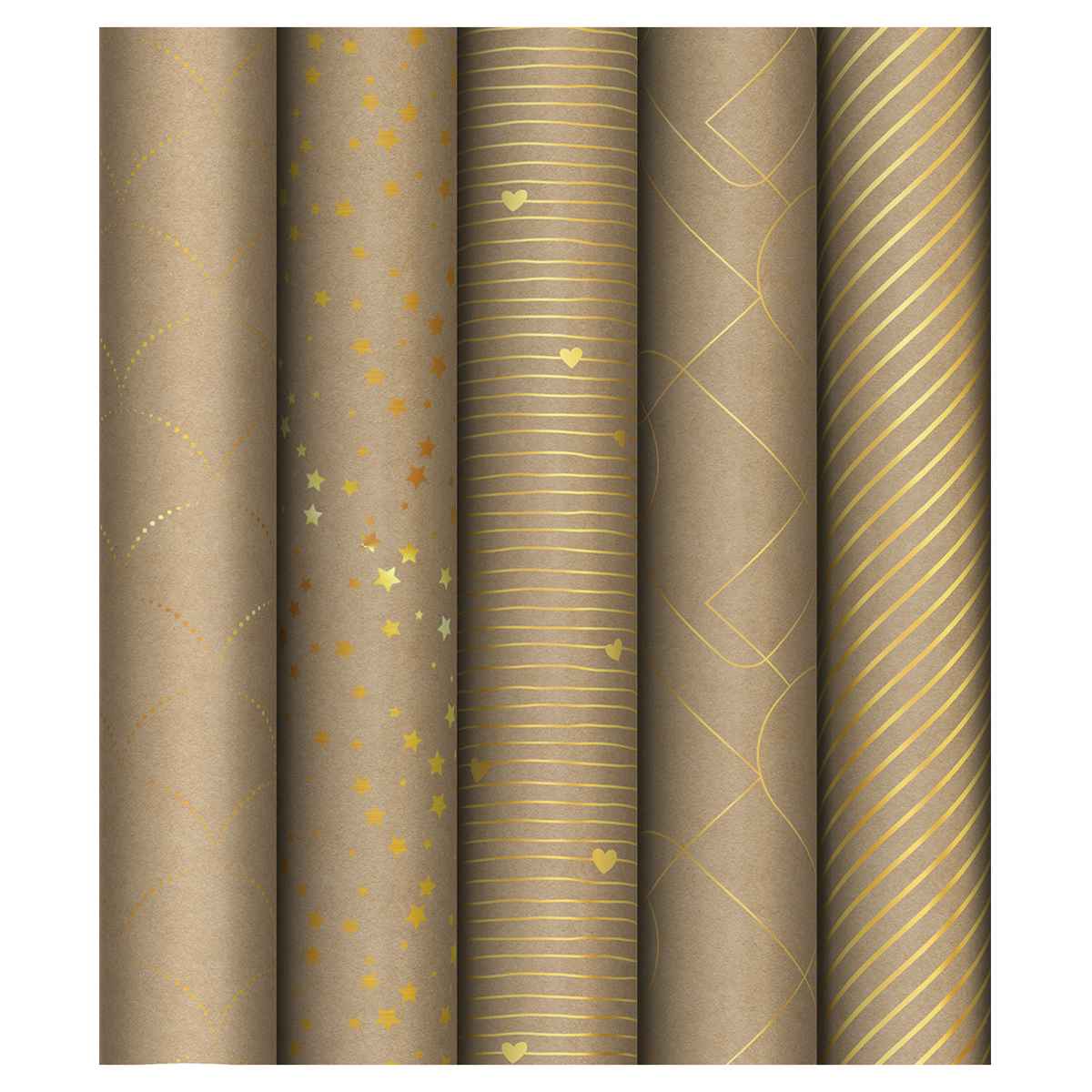 картинка Бумага упаковочная крафтовая, 70*100 см, 80 г/м2, ассорти, "Golden Pattern", MESHU, MS_55007 от магазина Альфанит в Кунгуре
