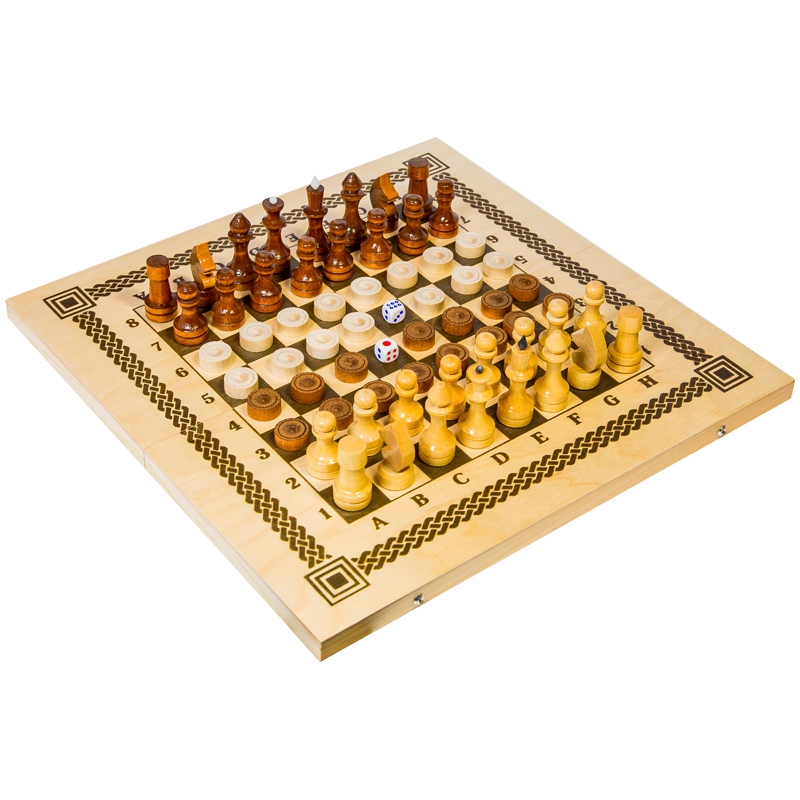 картинка Набор настольных игр, 3 в 1, дерево, "Нарды, шашки, шахматы" от магазина Альфанит в Кунгуре