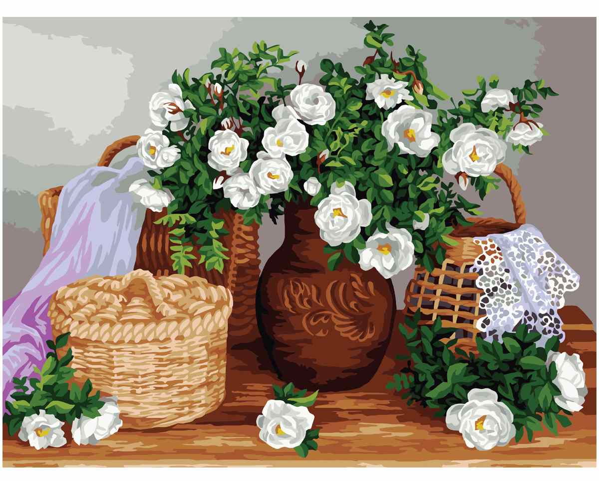 картинка Картина по номерам, 40*50 см, на подрамнике, "Белые цветы", Три совы, КХ4050_53897 от магазина Альфанит в Кунгуре