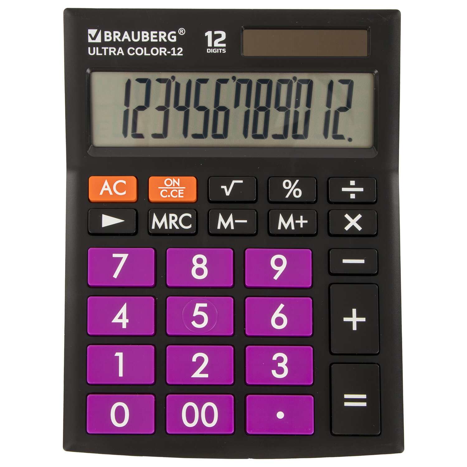 картинка Калькулятор настольный, 12 разрядов, 19,2*14,3 см, двойное питание, черно-фиолетовый, "COLOR-12-BKPR", BRAUBERG, 250501 от магазина Альфанит в Кунгуре