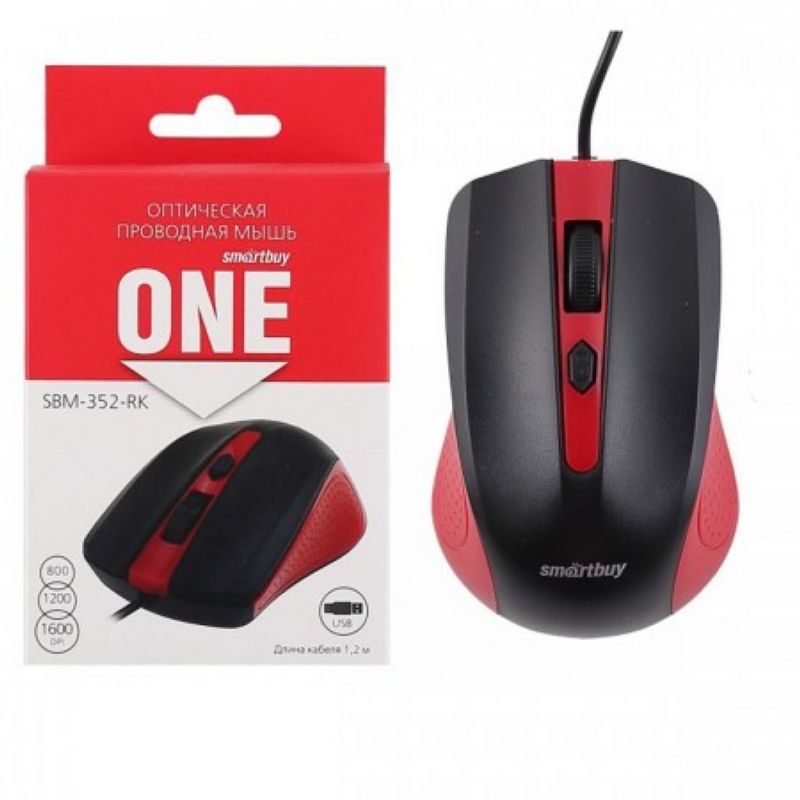 картинка Мышь проводная SmartBuy 352 One, 800-1600 dpi, USB, черный/красный, SBM-352-RK от магазина Альфанит в Кунгуре