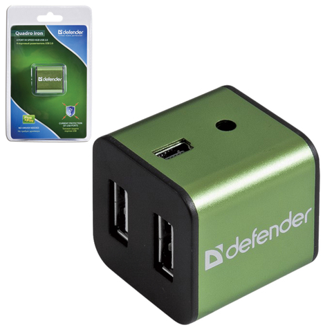 картинка Разветвитель Defender Quadro Iron, USB 2.0, 4 порта, зеленый от магазина Альфанит в Кунгуре
