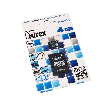 картинка Карта памяти micro-SDHC Mirex 4 GB Class 4, с адаптером от магазина Альфанит в Кунгуре