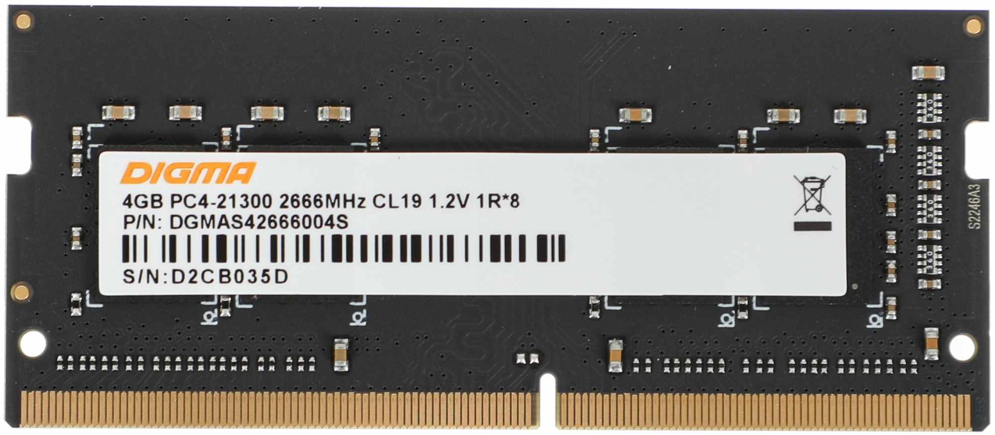 картинка Модуль памяти SO-DIMM 4 GB, DIGMA Ret, DDR4, 2666 МГц, DGMAS42666004S от магазина Альфанит в Кунгуре