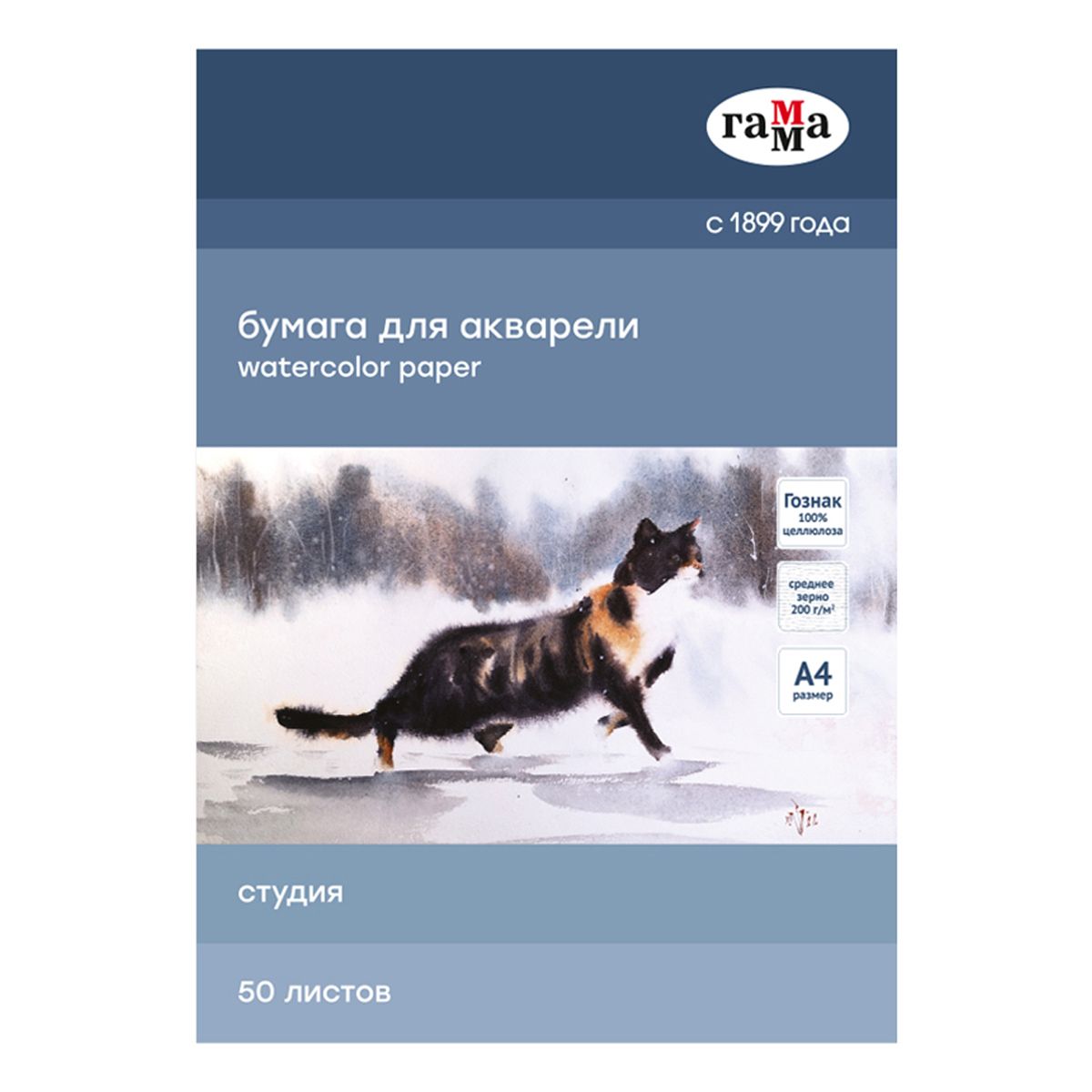 картинка Папка для акварели, А4, 50 л, 200 г/м2, среднее зерно, "Студия", Гамма, 40C03F750W от магазина Альфанит в Кунгуре