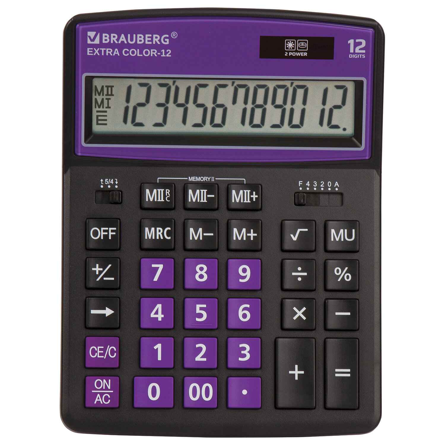 картинка Калькулятор настольный, 12 разрядов, 20,6*15,5 см, двойное питание, черно-фиолетовый, "EXTRA COLOR-12-BKPR", BRAUBERG, 250480 от магазина Альфанит в Кунгуре