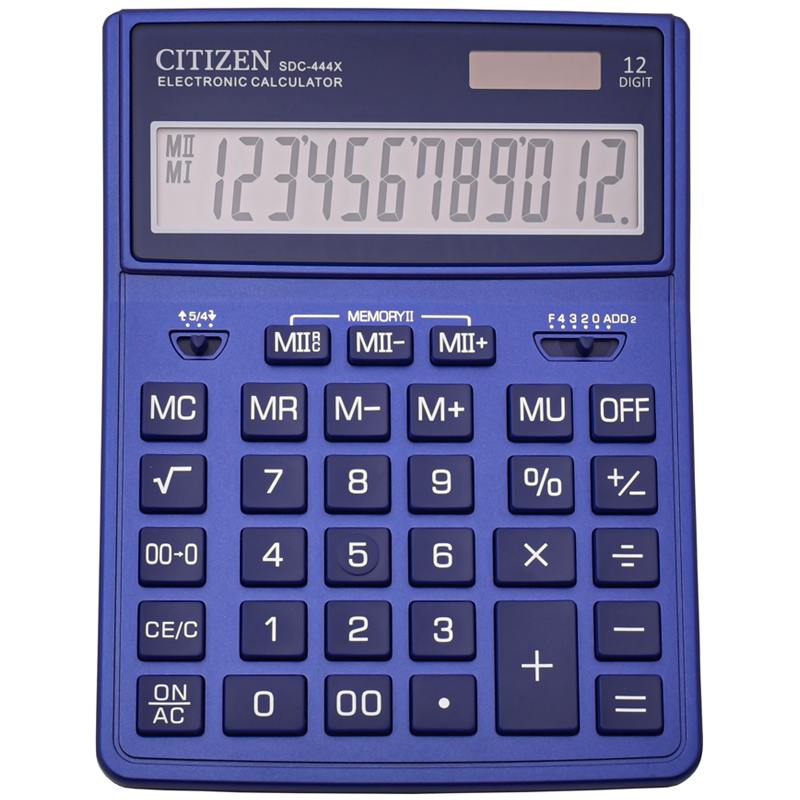 картинка Калькулятор настольный, 12 разрядов, 15,5*20,4*3,3 см, двойное питание, темно-синий, CITIZEN, SDC444XRNVE от магазина Альфанит в Кунгуре