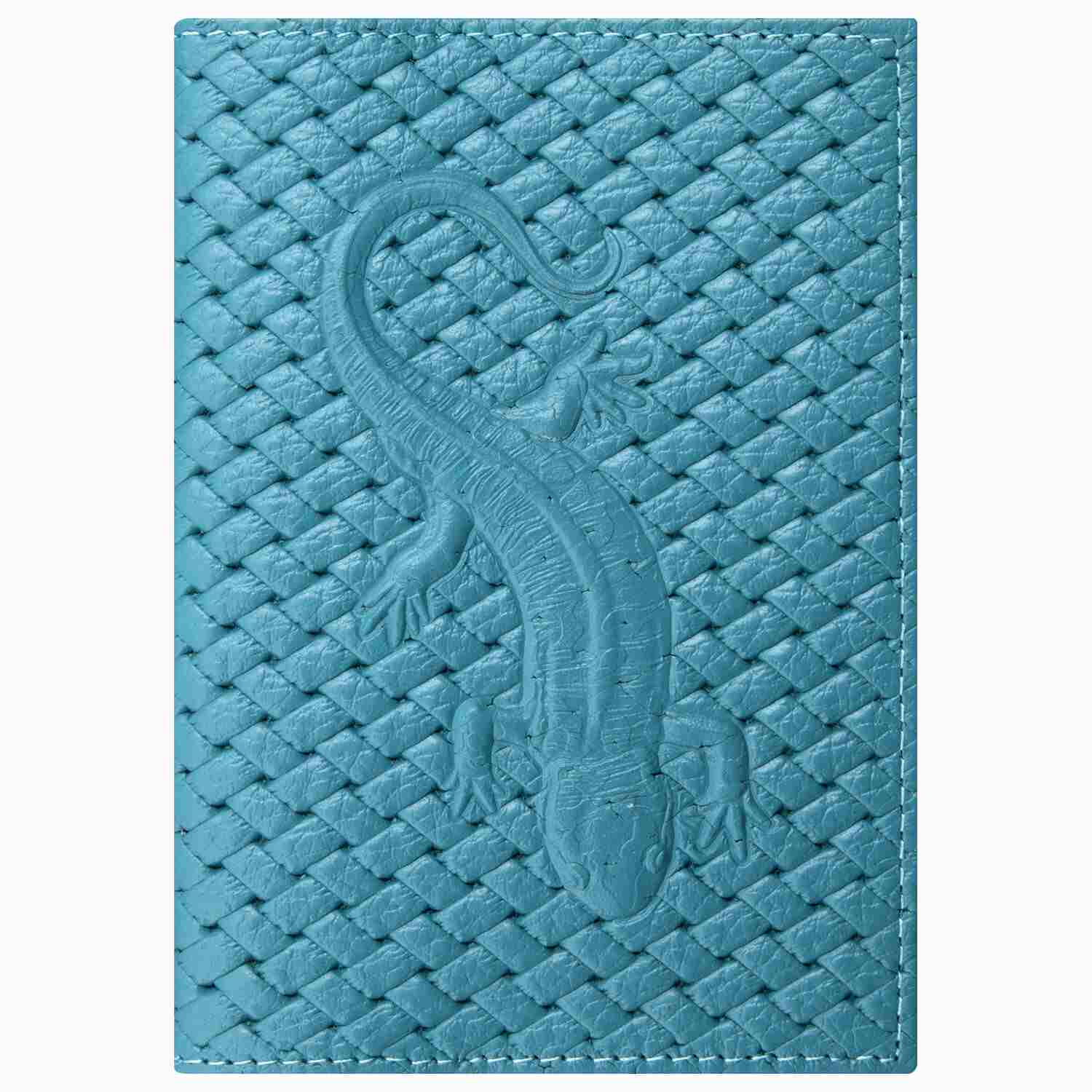 картинка Обложка для паспорта, кожа натуральная, бирюзовый, плетенка с ящерицей, BRAUBERG, 237202 от магазина Альфанит в Кунгуре