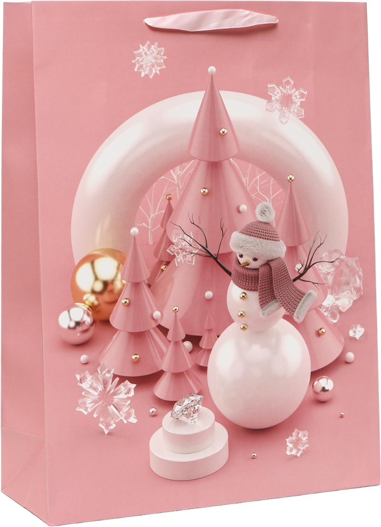 картинка Пакет подарочный новогодний, 42*31*12 см, ручка-лента, бумага, "Снеговик с игрушками", 5001316 от магазина Альфанит в Кунгуре
