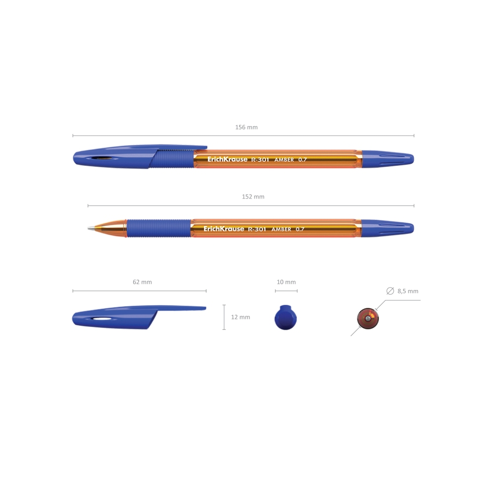 картинка Ручка шариковая, 0,7 мм, синяя, грип, "R-301 Amber Stick&Grip", Erich Krause, 39530 от магазина Альфанит в Кунгуре