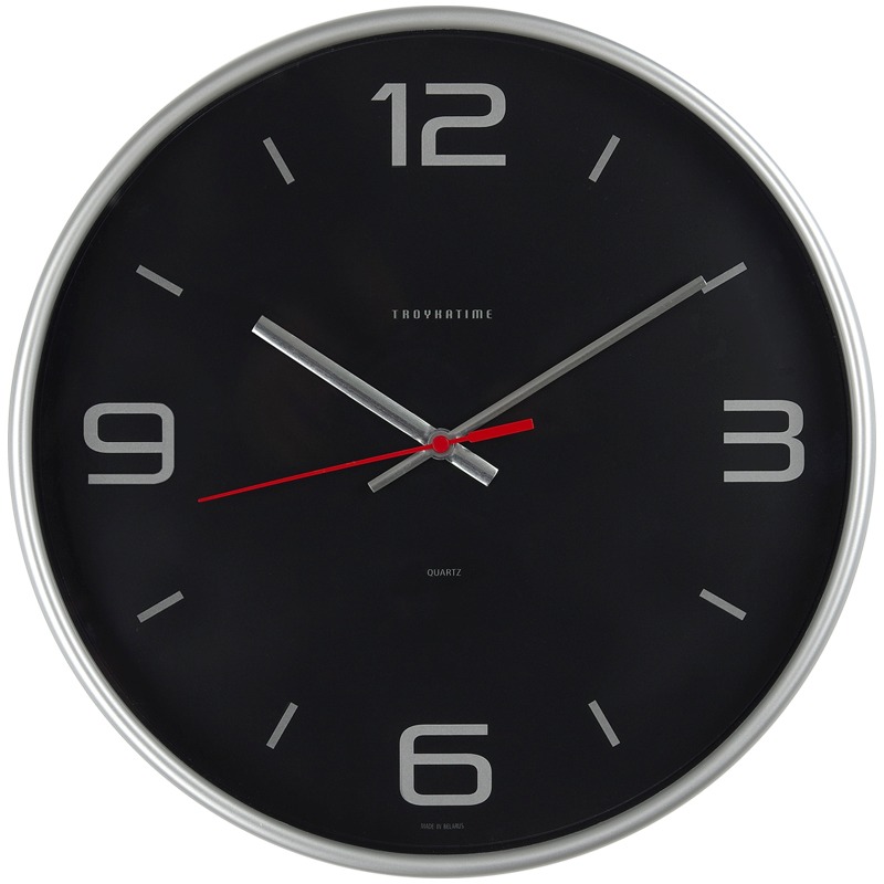 картинка Часы настенные 30*30*5 см, круг, серебристая рамка, Troyka, 77777751 от магазина Альфанит в Кунгуре