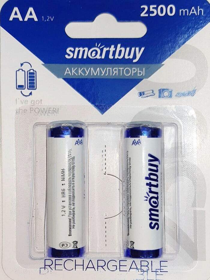 картинка Батарейки аккумуляторные АА, 2*BI, 2500 mAh, SmartBuy, SBBR-2A02BL2500 от магазина Альфанит в Кунгуре