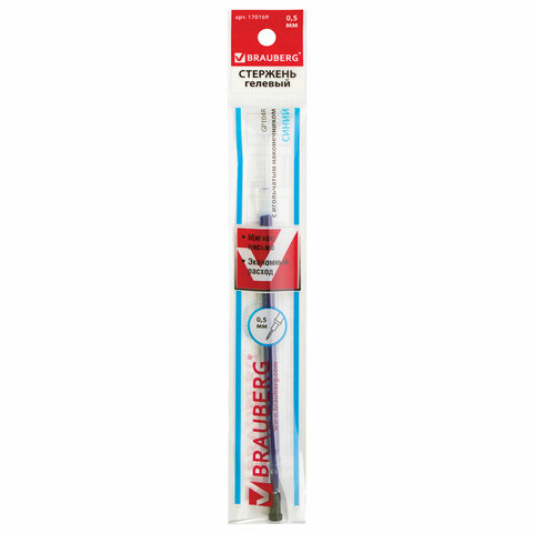 картинка Стержень гелевый, 130 мм, 0,5 мм, игольчатый наконечник, пластик, стандартный, синий, BRAUBERG, 170169 от магазина Альфанит в Кунгуре