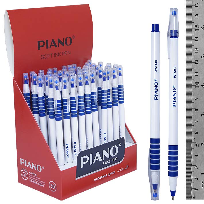 картинка Ручка шариковая масляная, 0,5 мм, синяя, корп. белый, грип, Piano, РТ-1259 от магазина Альфанит в Кунгуре