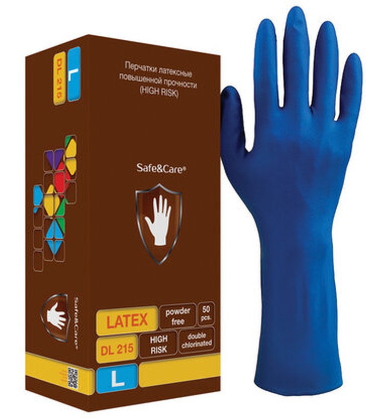 картинка Перчатки латексные, 1 пара, размер L, синий, "High Risk DL 215", SAFE&CARE, 630703 от магазина Альфанит в Кунгуре