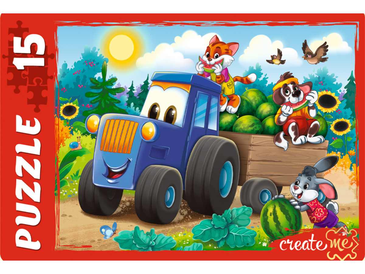 картинка Пазл 15 эл., MAXI, "Веселый трактор", Рыжий кот, ПУ15-1093 от магазина Альфанит в Кунгуре