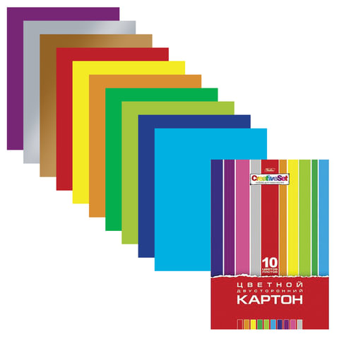 картинка Картон цветной двусторонний, А4, 10 л, 10 цв, мелованный, "Creative", Hatber, 10Кц4_05934 от магазина Альфанит в Кунгуре