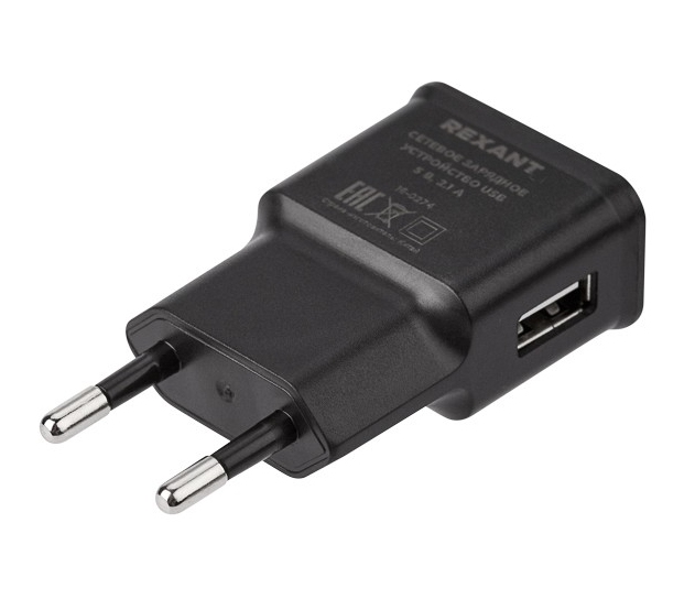 картинка Сетевой адаптер 220В USB Rexant, черный от магазина Альфанит в Кунгуре