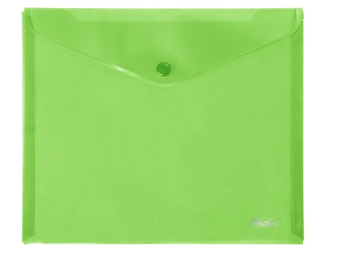 картинка Папка-конверт на кнопке, А5, 180 мкм, пластик, зеленый, Hatber, 15104 от магазина Альфанит в Кунгуре