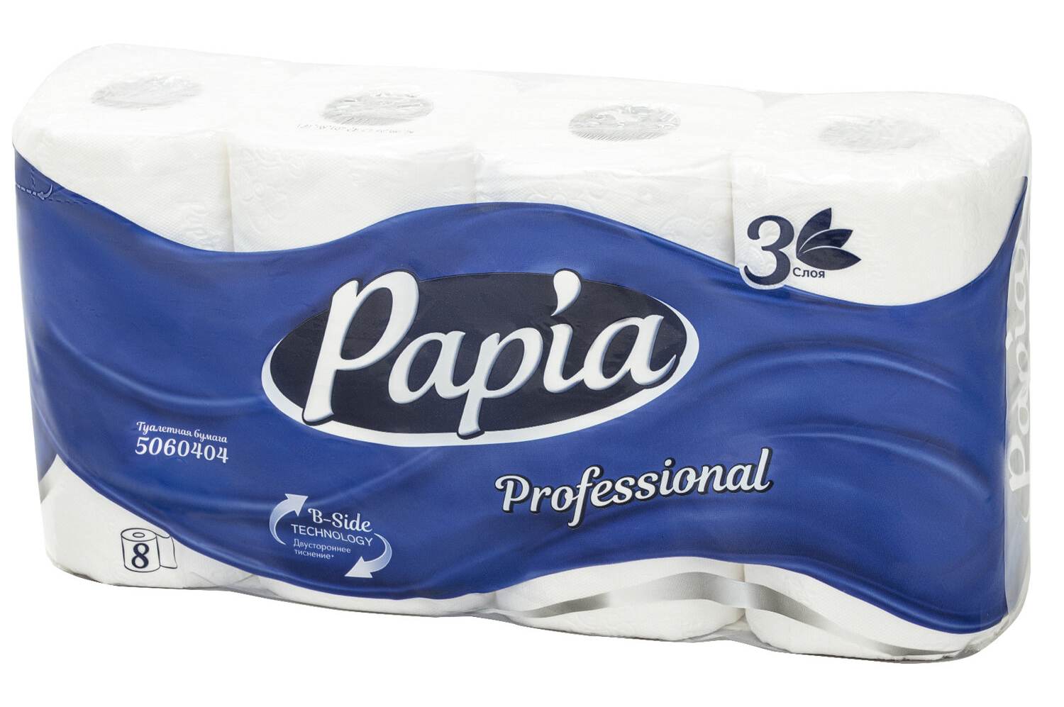 картинка Бумага туалетная, 8 шт, 3 слоя, втулка, цвет белый, "Professional", PAPIA, 5060404 от магазина Альфанит в Кунгуре
