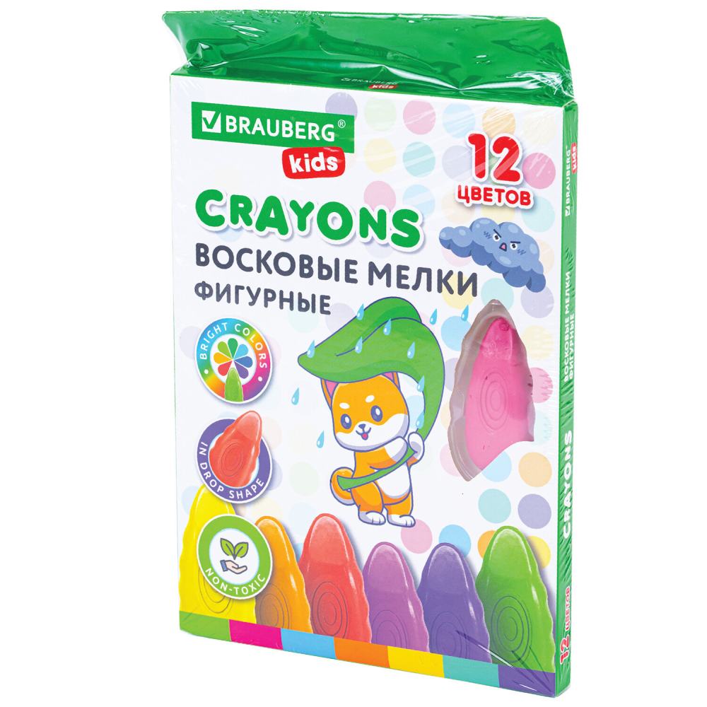 картинка Мелки восковые, 12 цв, 12 шт, фигурный корпус, "Капельки", BRAUBERG, 273094 от магазина Альфанит в Кунгуре